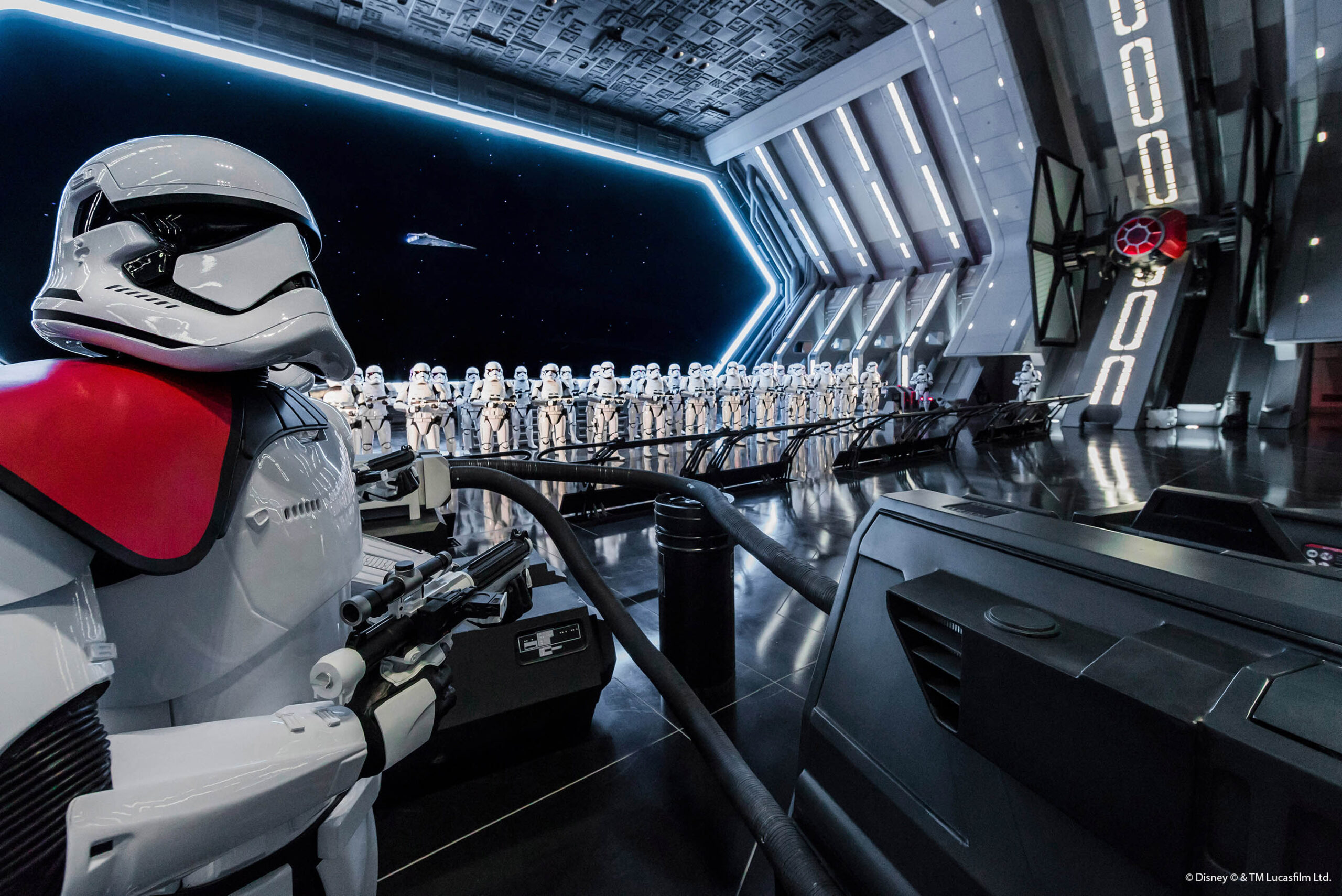 RISE OF THE RESISTANCE -- Disney guests will traverse the corridors of a Star Destroyer and join an epic battle between the First Order and the Resistance – including a face-off with Kylo Ren – when Star Wars: Rise of the Resistance opens Dec. 5, 2019 at Walt Disney World Resort in Florida and Jan. 17, 2020 at Disneyland Resort in California. At 14 acres each, Star Wars: Galaxy’s Edge at Disneyland Park and Disney’s Hollywood Studios is Disney’s largest single-themed land expansion ever. (Joshua Sudock/Disney Parks)