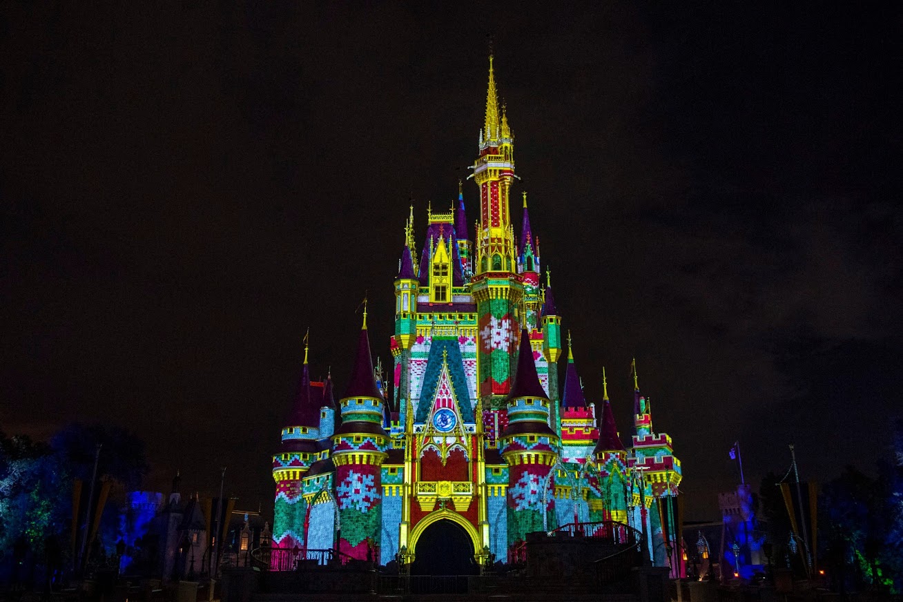 Walt Disney World Resort in Lake Buena Vista, Fla., will reimagine its holiday celebration this year. From Nov. 6 to Dec. 30, when night falls at Magic Kingdom Park, projection effects will transform Cinderella Castle with a kaleidoscope of holiday-themed designs. (David Roark, photographer)